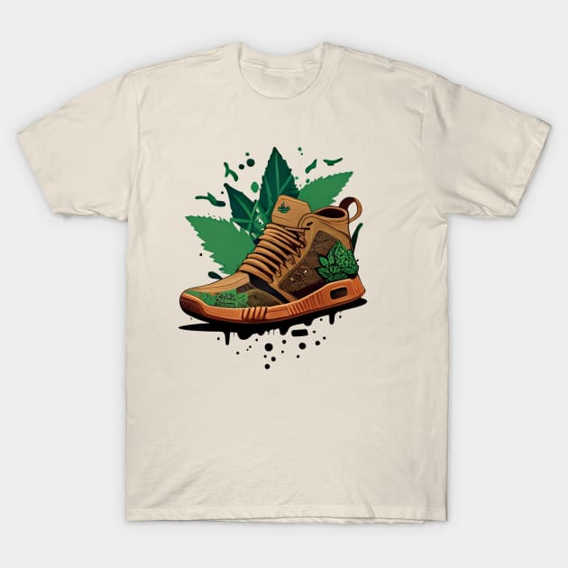 Step Up Your Fashion Game with Greenbubble's Cartoon Style Sneaker with Plant in Brown T-Shirt by Greenbubble